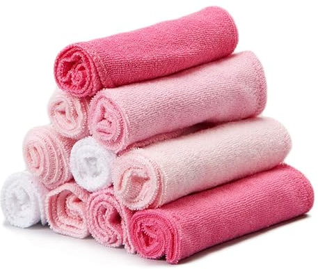 Spasilk Baby Washcloth Wipes Set for Newborn Boys and Girls, Soft Terry, Pack of 10, Pink