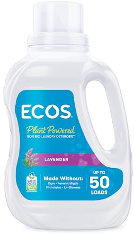 ECOS Laundry Detergent - Biodegradable Plant Based Coconut Derived Laundry Liquid, Vegan and Suitable for Sensitive Skin, Results at All Temperatures, 50 Loads, Lavender, 1.5L