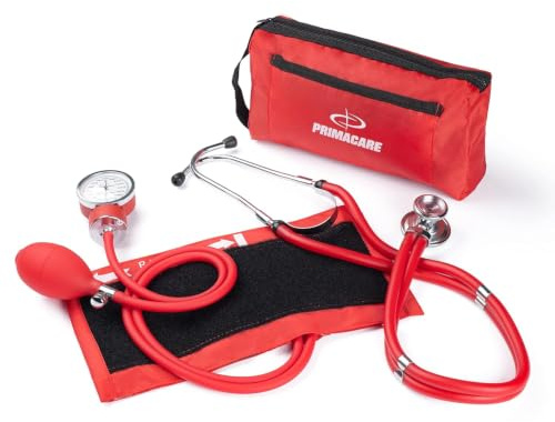 Primacare DS-9181-RD Professional Aneroid Sphygmomanometer and Sprague Rappaport Stethoscope, Manual Blood Pressure Kit with Cuff and Carrying Case, Red