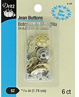 Dritz 4-35 No-Sew Jean Buttons , Gilt, 11/16-Inch 6-Count