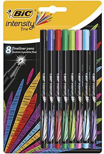 BIC Intensity Felt Tip Pens, Fineliners with Very Fine Tips, Vibrant Colouring Pens, School Supplies for Kids or Adults, 8 Pack