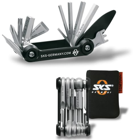 SKS GERMANY TOM 14 Multitool (14-in-1-Minitool für Fahrräder, rostfreier Werkzeugstahl, kompakt und leicht für unterwegs, 129 g, inkl. Aufbewahrungstasche)