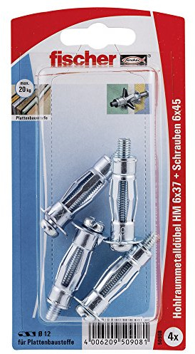 Fischer Hohlraum-Metalldübel HM 6 x 37 SK SB-Karte, 4 x Schraube M 6 x 45, 050908