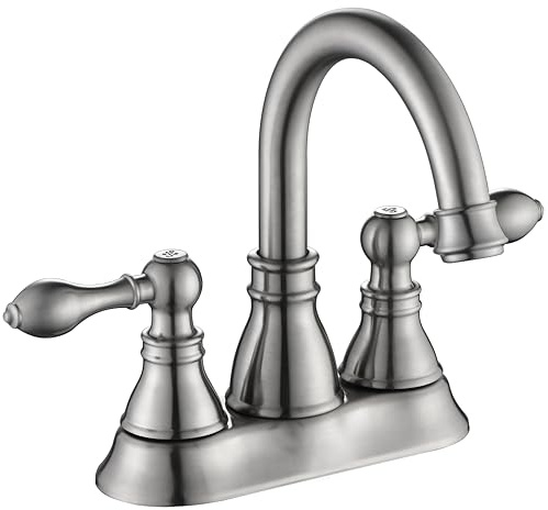 Derengge Two Handles Brushed Nickel Bathroom Faucet 3 Hole Sink Faucet with Overflow Pop up Drain, 360° Swivel Spout 4 Inch Centerset Lavatory Faucet Without Water Supply Lines,F-4501-BN