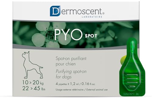 PYOspot Spot-on pour Chiens 10–20 kg | Soin Purifiant Naturel de la Peau | Soutient l’Équilibre du Microbiote Cutané | 4 Pipettes 1,2 ML | Dermoscent