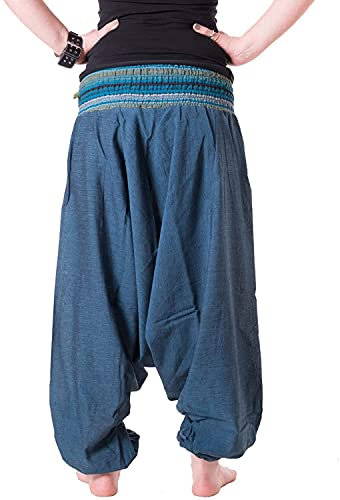 Vishes - Haremshose mit gestreiftem oder farbigem Bund - Unisex - Alternative Bekleidung für Damen und Herren