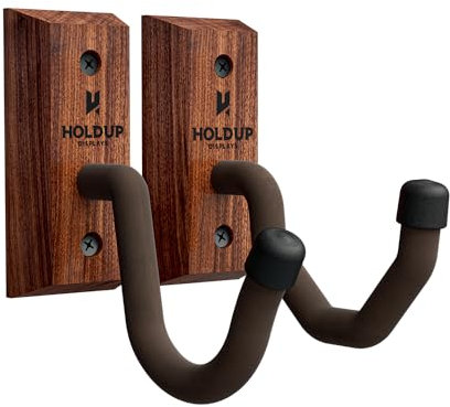 Hold Up Displays Gun Wall Mount - AR, Rifle, Shotgun Holder, Bow Hanger, Hooks - Walnut Hardwood Display From Wisconsin - Made in USA