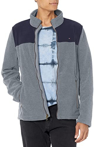 Tommy Hilfiger Men's Classic Polar Fleece Jacket (Standard and Big & Tall), Navy/Charcoal, Medium