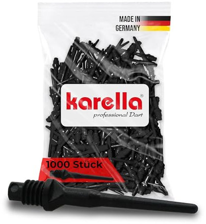 Karella Profi Dartspitzen Keypoint-Special, Made in Germany, 1000 Stück, 2BA Gewinde, extrem formstabile Softdart „Ersatzspitzen“ aus Spezialkunststoff, Soft Tips, in schwarz, rot, blau, weiß