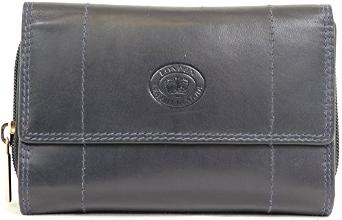 Ladies Soft Real Nappa Leather Zip-around Purse with Front Flap and Double Credit Card Swing Section (Lilac/Dark Brown/Dark Red/Mid Brown) (Navy)