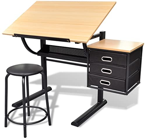 vidaXL Zeichentisch mit Hocker Architektentisch Schreibtisch Arbeitstisch Büro