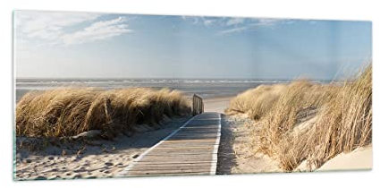 Panorama Bilder auf Glas 100x40cm Glasbild Strand Meer Fußgängerbrücke Ufer Groß Wanddeko Bild im Glas Schlafzimmer Küche Wandbilder Dekoration Wohnzimmer Modern Wand Kunstdruck Art GAB100x40-2657