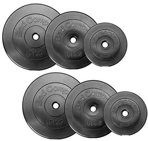 Bad Company hantelskivor 30/31 mm plast 60 kg I vikt-set 2 x 5 kg + 2 x 10 kg + 2 x 15 kg I vikter för skivstång och hantel