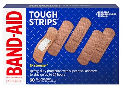 Band-Aid Brand Tough Strips Adhesive Bandages for Wound Care, Durable Protection for Minor Cuts and Scrapes, All One Size, 60 ct