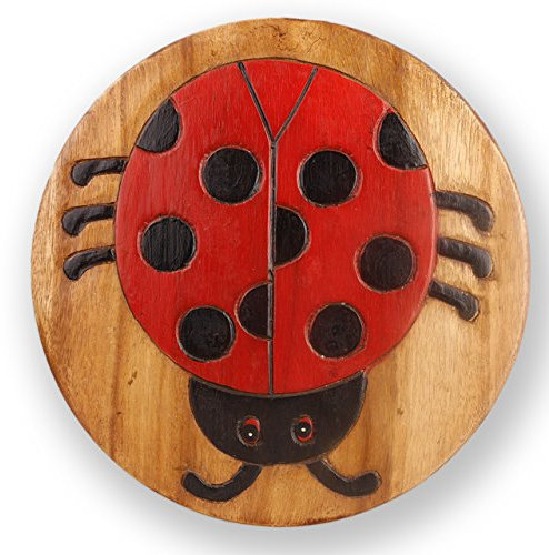 ART-CRAFT Vielseitiger Kinderhocker Holzhocker rund aus Massivholz Tiermotiv Marienkäfer mit vielen Einsatz Möglichkeiten