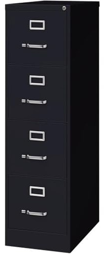 Pemberly Row 4 Drawers 52 Vertical Black Metal Filing Cabinet Lockable Pre-Assembled Stationary Letter Size for Home, Office