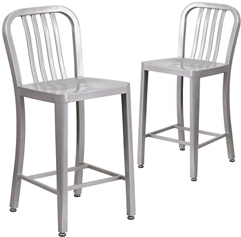 Flash Furniture Stuhl für den Außenbereich, verzinkter Stahl, Silber, 48,3 x 40 x 92,1 cm