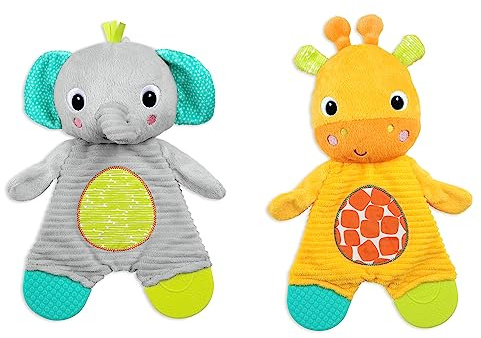 Bright Starts, Snuggle & Teethe Mordedor de Peluche - Elefante o Jirafa Surtidos (1ud., el estilo puede variar), Edades Recién Nacido +