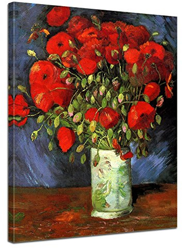 Bilderdepot24 Bild auf Leinwand | Vincent van Gogh Vase mit roten Mohnblumen in 50x60 cm als Wandbild | Wand-deko Dekoration Wohnung alte Meister | 180312-50x60