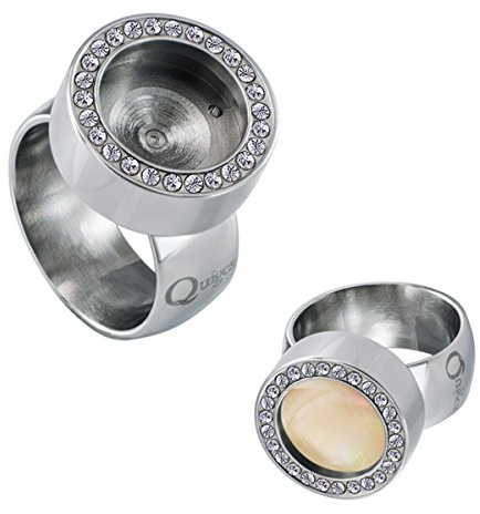 Quiges Donna Anello per Mini Monete in Acciaio Inossidabile Argento con Cristalli di Zirconio 18mm