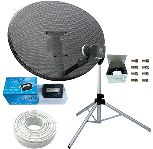 SSL Satellites Compatible with Sky or Freesat - Satellite Tripod & Dish Set for Caravan, Camping, Motorhome - Comes w/Tripod, MK 4 80cm Sky Dish, Quad LNB, 20M White Twin Coax Cable, Satellite Finder