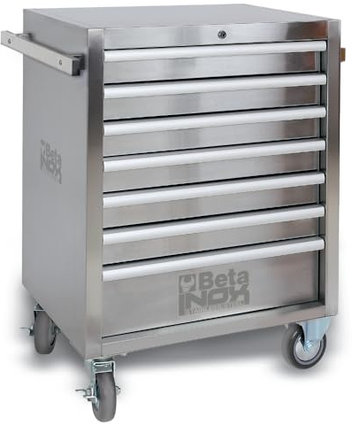 Beta C04TSS/7 - Werkzeugwagen mit Sieben schubladen, komplett aus Edelstahl, Abriebfeste räder. Es kann in kritischen Umgebungen eingesetzt Werden.