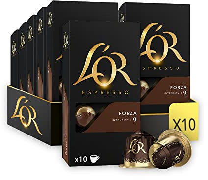 L'OR Espresso Forza Coffee Pods x10 Intensity 9 (Pack of 10, Total 100 Capsules)