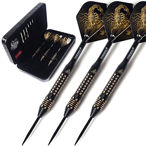 CUESOUL 20 Grams Steel Tip Darts Set with Black Deluxe PU Darts case-Black Scorpion