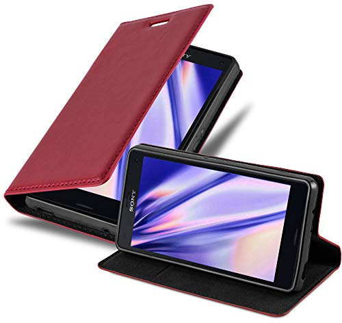 Cadorabo Hülle kompatibel mit Sony Xperia Z3 COMPACT aus Premium Kunst Leder Flip Klappbare Stoßfeste Magnetische [Standfunktion] [Kartenfächern] Cover Hülle für Sony Xperia Z3 COMPACT Tasche in Rot