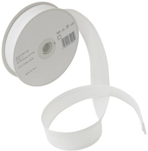 Inastri Trimz 25/5/5 mm Cotton Bias Binding, White 1 – Double‑Fold Sewing Tape for Quilting, Dressmaking & DIY Crafts