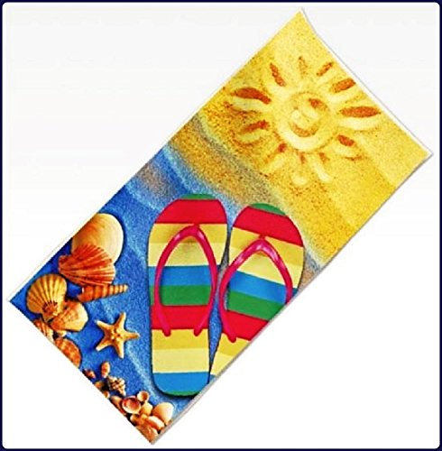 Velour Frottee Baumwolle Strandtuch Handtuch Duschtuch 80x150 Bunt Flip-Flops Sand Strand Sonne Meer Urlaub