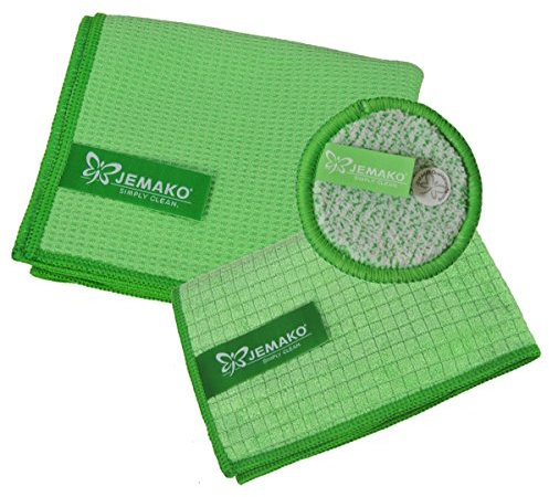 JEMAKO 3er Set Trockentuch mittel 45x60 cm Profituch klein 35x40 cm Duopad grün mini Ø 9,5 cm (Grün)