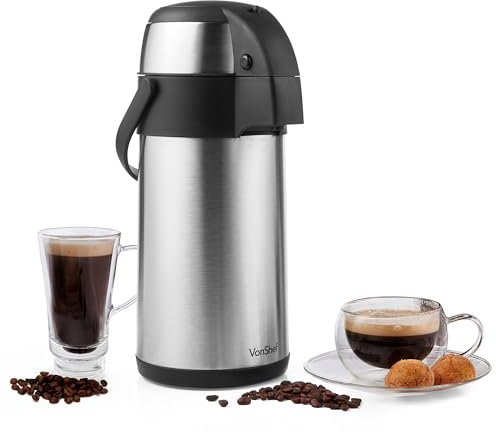 VonShef Airpot, 3L Stainless Steel Coffee Dispenser with Vacuum Pump, Double Wall Insulated Coffee & Tea Urn with Safety Lock & Carry Handle