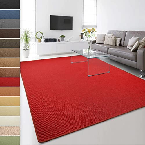 Floordirekt 100% reines Sisal - Sisalteppich - Teppich für Wohnzimmer - Naturfaser - Läufer (Rot, 200 x 240 cm)