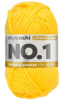 myboshi No.1 Wolle zum Häkeln und Stricken, Schnellstrickgarn, langlebige Mützenwolle, Strickwolle, Häkelwolle, mulesing-frei, 50g, Ll 55m Gelb (Löwenzahn), 1 Knäuel
