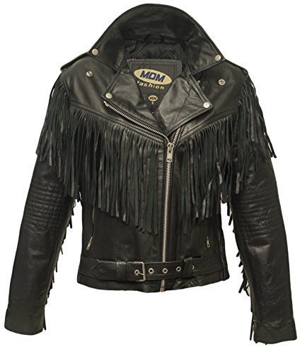 MDM läderjacka för kvinnor med fransar, chopper jacka, svart, XL