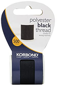 KORBOND 500m Black Polyester Sewing Thread – Ideal for Delicate Fabrics and Garments