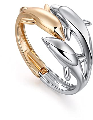 Bracelets de dauphins pour femme plaqué or 18 carats et argent mignons bracelets de dauphin pour filles bracelet ouvert de la faune marine bracelet manchette animal bijoux élégants pour dames