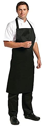 Whites Polycotton Bib Black Chefs Apron Kitchen Cooking Catering Long Ties