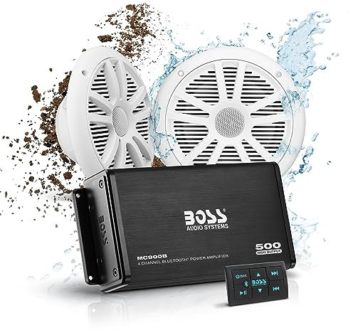 BOSS AUDIO ask902b.6 500 W 4-Channel Bluetooth Amplifier and a 180 W Marine Speakers Pair in Set