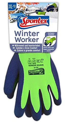 Spontex Winter Worker Handschuhe, Arbeitshandschuhe mit Innenfütterung für hohen Kälteschutz, mit Latexbeschichtung, Farbe nicht frei wählbar (blau oder grün), Größe XXL, 1 Paar
