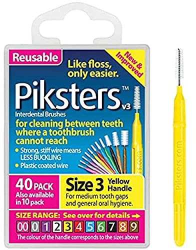 Piksters Interdental Brush Size 3 (40 Pack) - Yellow - Adult - Manual - TOOTHBRUSH