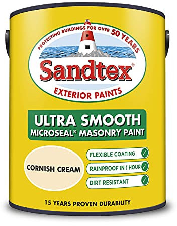 Sandtex masonry paint, 5 litres, ultra smooth brickwork, yellow