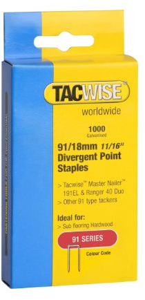 Tacwise 0287 Galvanised Narrow Crown Staples, Type 91/18 mm, Pack of 1000 | Divergent Point