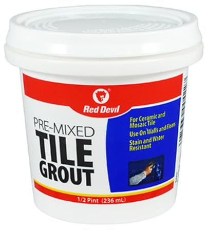 Red Devil 0422 Pre-Mixed Tile Grout - Professional Quality, Excellent Adhesion, Ideal for Wall & Floor Use - 1/2 Pint, White, Made in USA