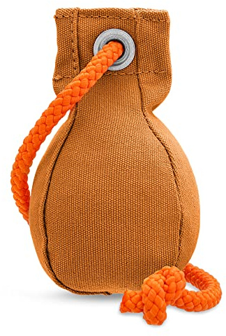 Romney's Hundträningsleksak Dummyboll 150g, Orange, Flytbar, Robust Material, Extra Långt Rep, Perfekt för Hämtningsträning, Tågsökning och Markörkapacitet
