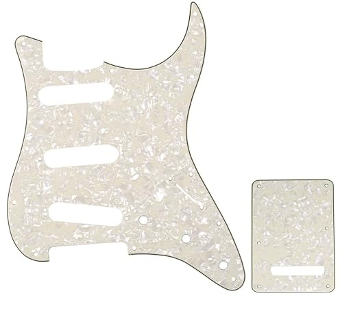 Musiclily Pro SSS 11-Hole ST Pickguard and BackPlate Set Aged White Pearl | 4Ply, for Fender USA/Mexican Standard Strat Modern Style