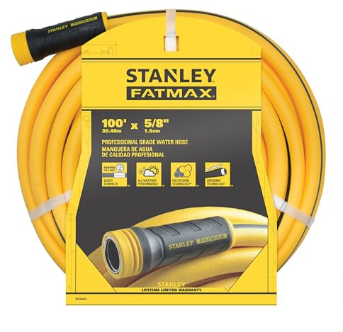 Stanley FATMAX Professional Grade Garden Hose, 100 Feet x 5/8 Inch, Yellow, 500 PSI