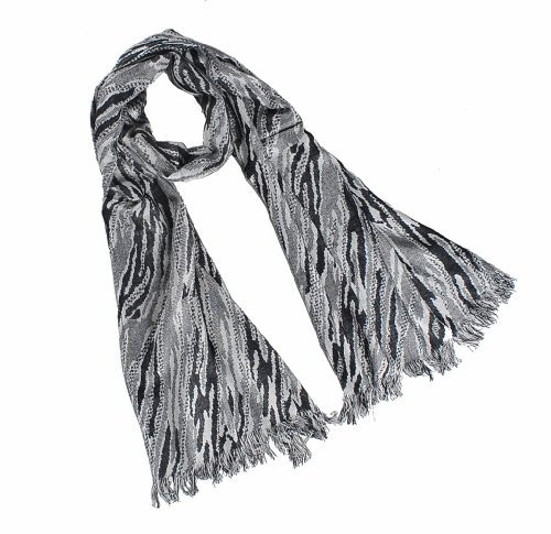 nella-mode Schicker trendiger Schal im Pashmina-Stil aus fliessend weicher Viskose in modernem Design; Schwarz-Weiss-Grau GEWEBTES MUSTER mit offenen Fransen; 100% Viskose; 185x50cm