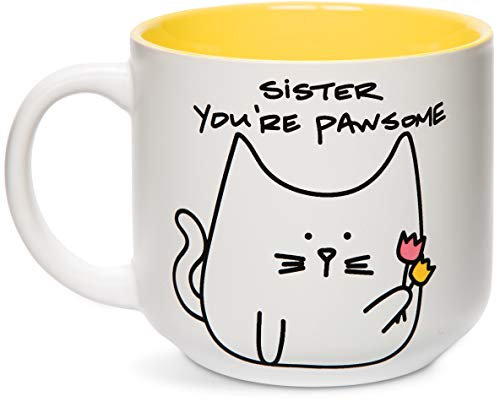 Pavilion Gift Company Blobby Cat, Funny Cat Sister You're Pawsome Mug, 18 oz, Yellow